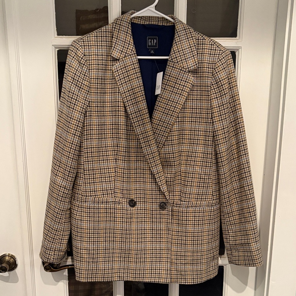 GAP Tan, Blue and Black Checkered Blazer